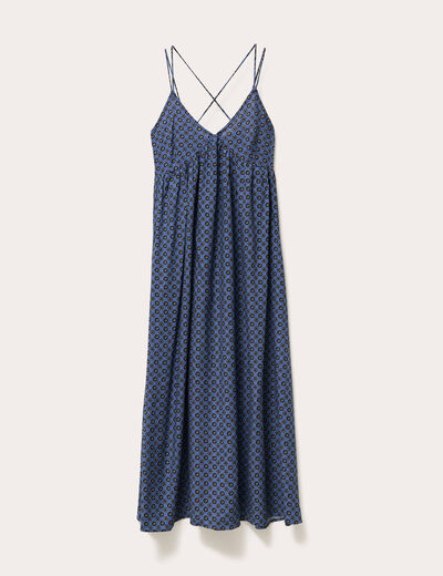 Robe longue évasée bretelles bleu pétrole femme