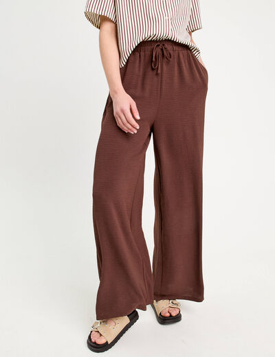Pantalon large marron foncé femme