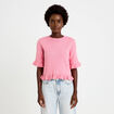 Pull col rond manches courtes rose clair femme