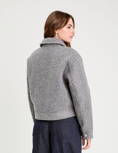 Veste zippée bouclette gris clair femme
