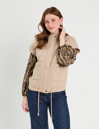 Veste sans manches matelassée taupe femme