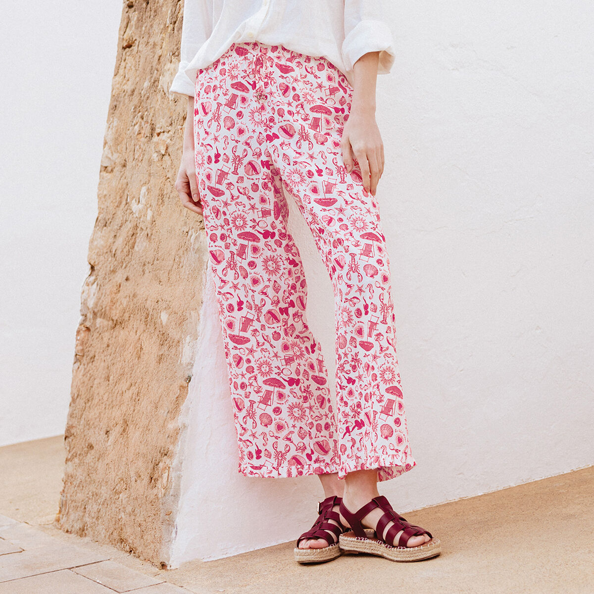 Pantalon large rose fushia femme