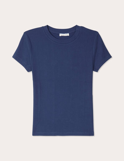 T-shirt manches courtes côtelé bleu foncé femme