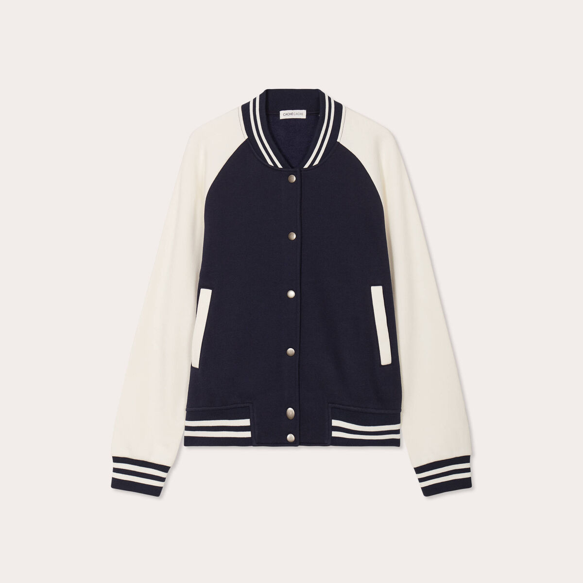 Veste boutonnée col teddy bleu marine femme