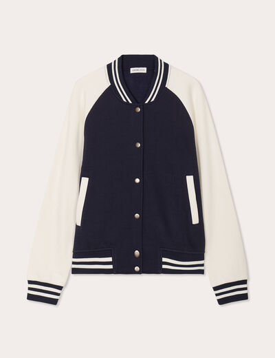 Veste boutonnée col teddy bleu marine femme
