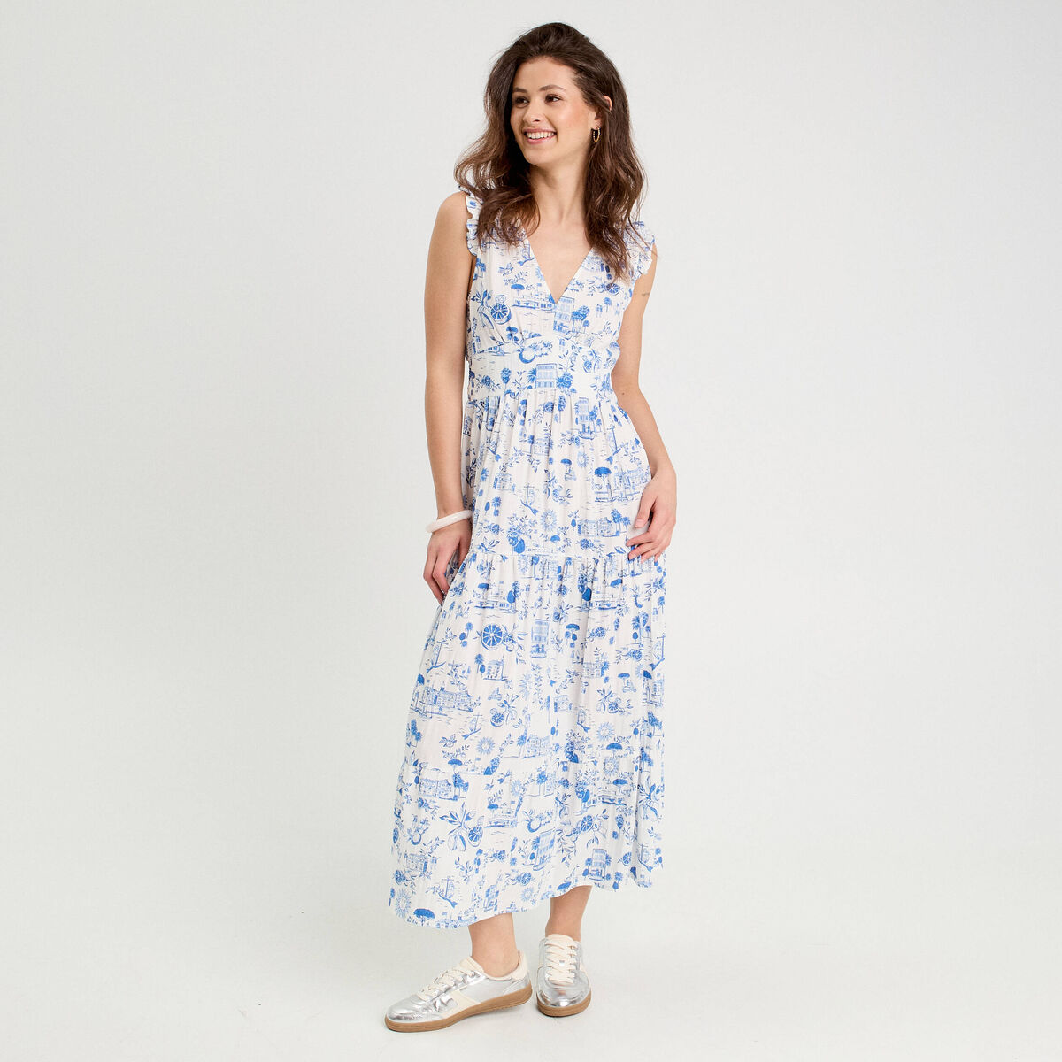 Robe longue évasée bleu roi femme