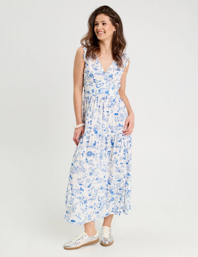 Robe longue évasée bleu roi femme