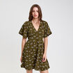 Robe évasée manches courtes vert kaki femme