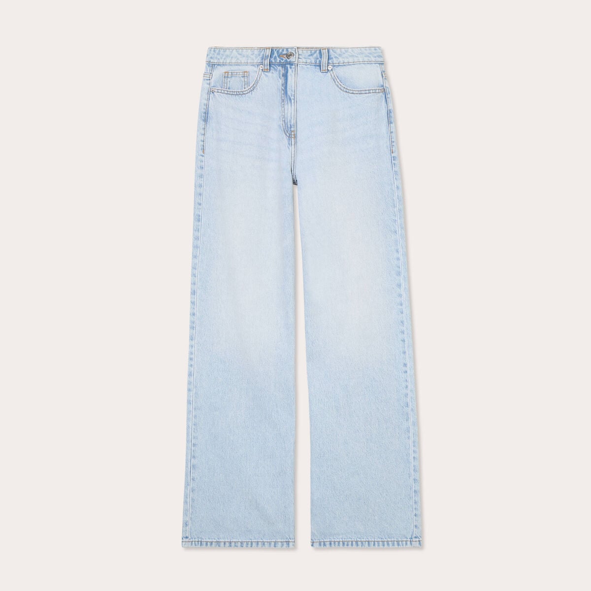 Jean wide leg taille haute Petite denim bleach femme