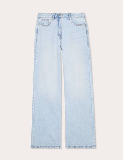 Jean wide leg taille haute Petite denim bleach femme