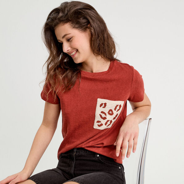 t shirt manches courtes marron cognac femme T-shirt manches courtes marron cognac femme