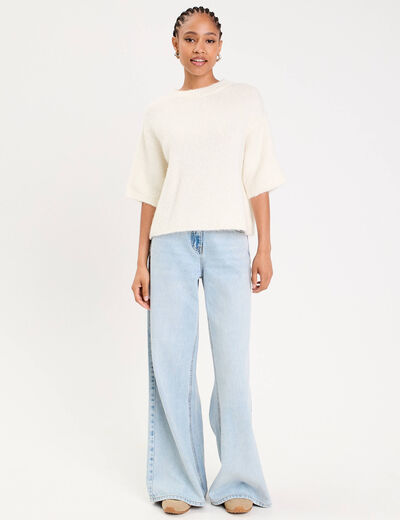 Pull manches courtes ecru femme