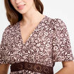 Robe longue &eacute;vas&eacute;e col v manches courtes marron femme