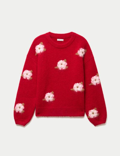 Pull ample col rond manches longues rouge femme