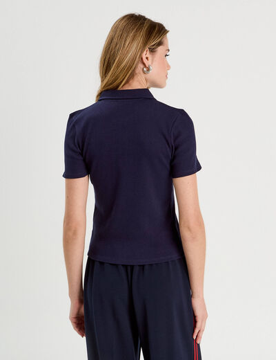 Polo manches courtes zippé bleu marine femme