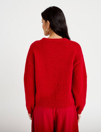 Pull ample col rond manches longues rouge femme