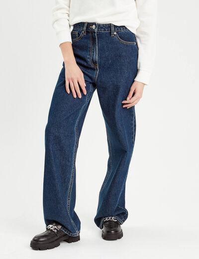 Jeans wide leg taille haute denim brut femme