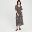 Robe longue évasée col en V noir femme