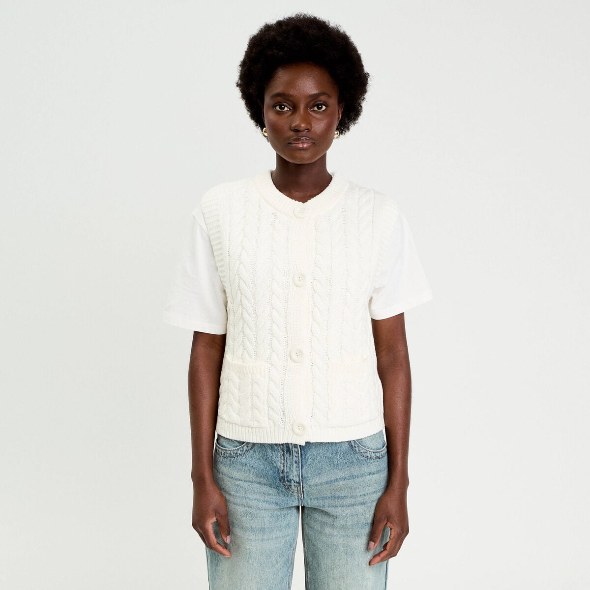Gilet sans manches ecru femme