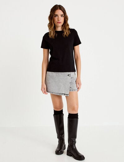T-shirt col rond manches courtes noir femme
