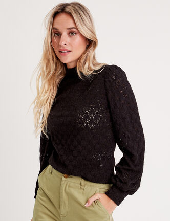 Pull manches longues noir femme
