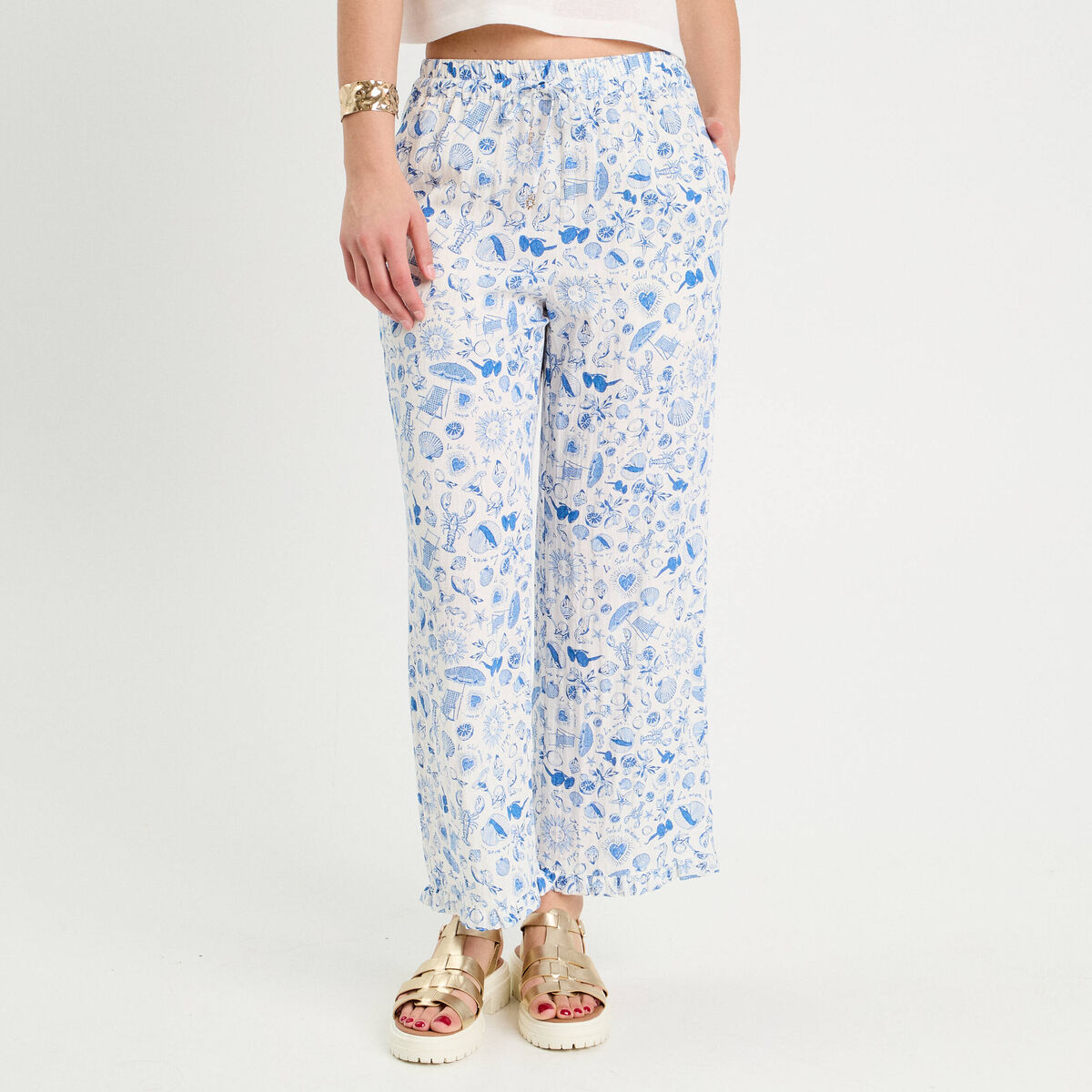 Pantalon large bleu roi femme