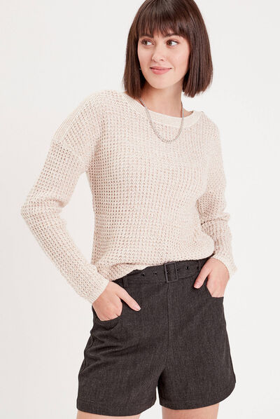 Pull manches longues ivoire femme