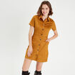 Robe droite boutonnée suédine camel femme