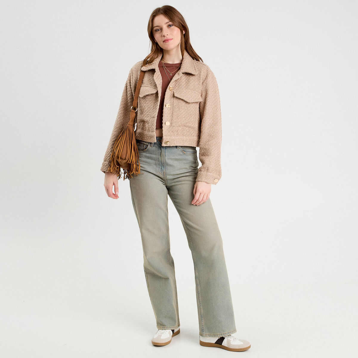 T-shirt cropped marron cognac femme