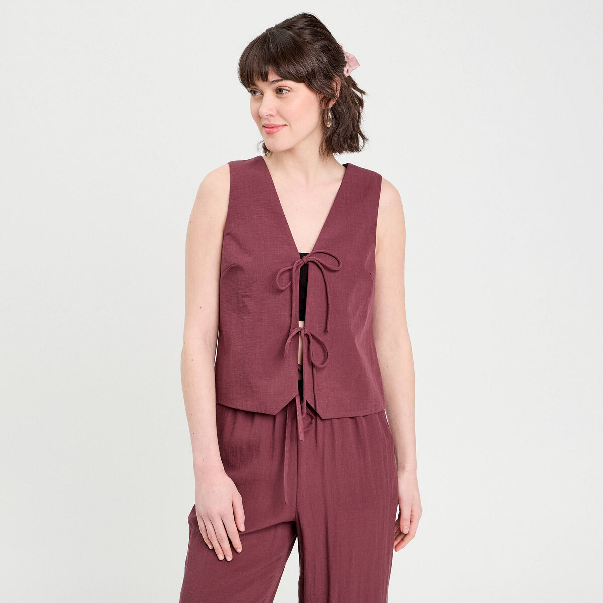 Gilet sans manches prune femme