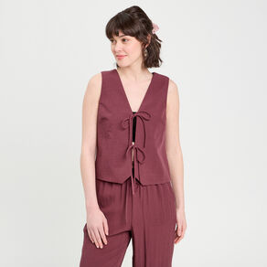 Gilet sans manches prune femme