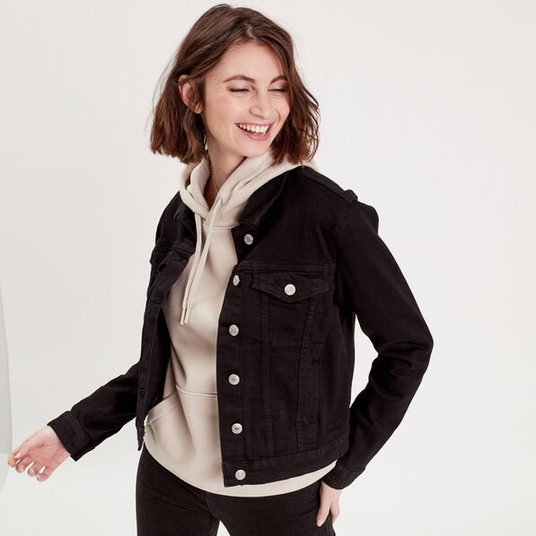 Veste droite boutonnée en jean noir femme