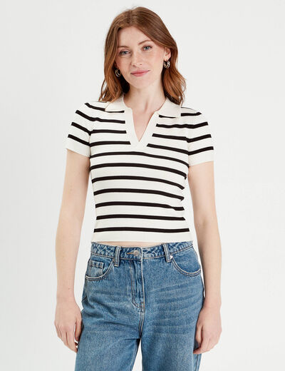T-shirt manches courtes col polo blanc femme