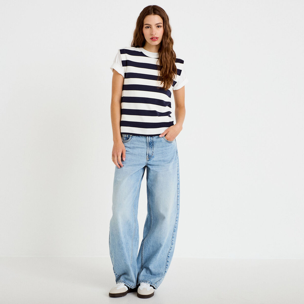Jean barrel taille haute denim triple stone femme