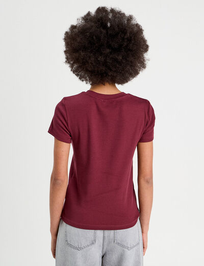 T-shirt manches courtes côtelé prune femme