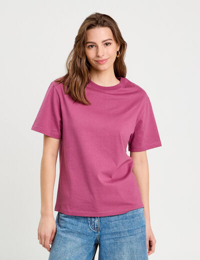 T-shirt oversize col rond prune femme