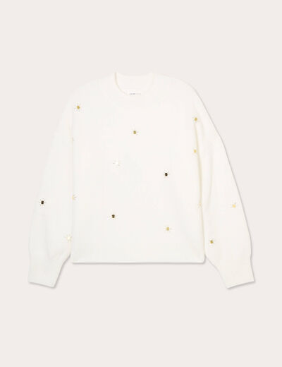 Pull avec détails bijoux ecru femme
