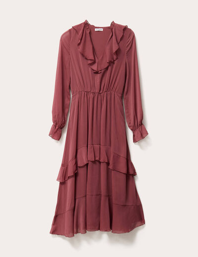 Robe longue &eacute;vas&eacute;e volants vieux rose femme