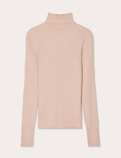 Pull col roulé côtelé sable femme