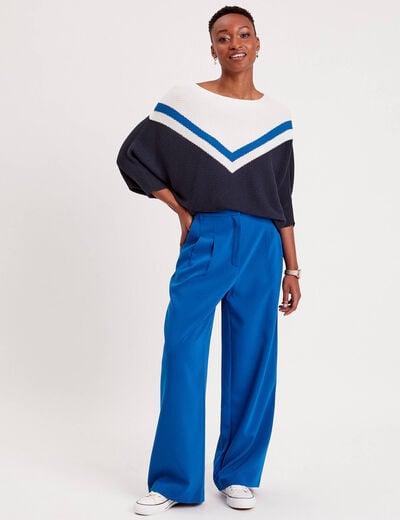 Pull manches 3/4 chauve-souris bleu marine femme