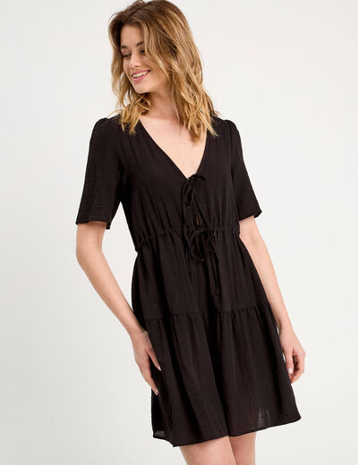 Robe évasée avec noeuds noir femme