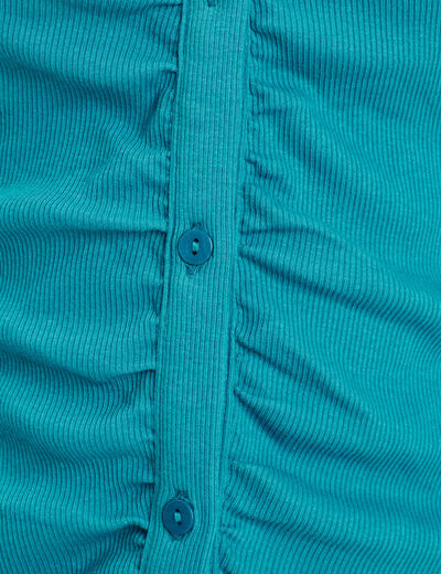 T-shirt côtelé avec fronces bleu femme