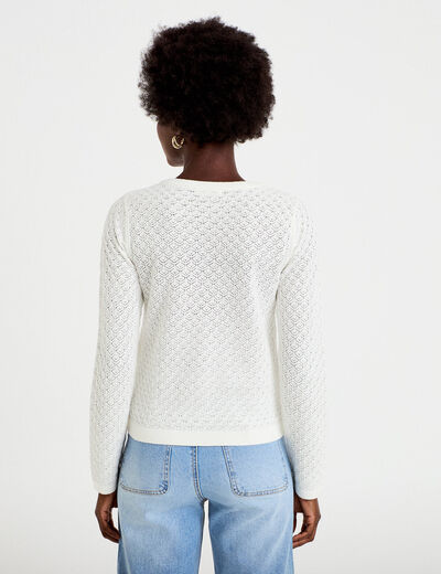 Gilet ajour&eacute; manches longues dentelle ecru femme