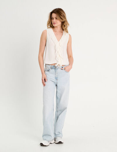 Blouse volants sans manches ecru femme