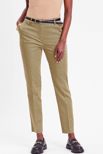 Pantalon city slim ceinturé blanc femme