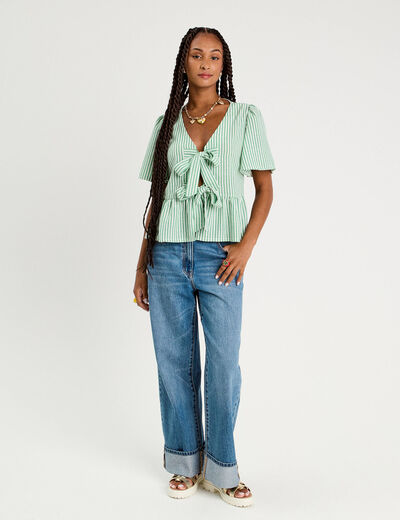 Blouse manches courtes noeuds vert prairie femme