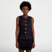 Gilet cintr&eacute; sans manches en jean denim brut femme