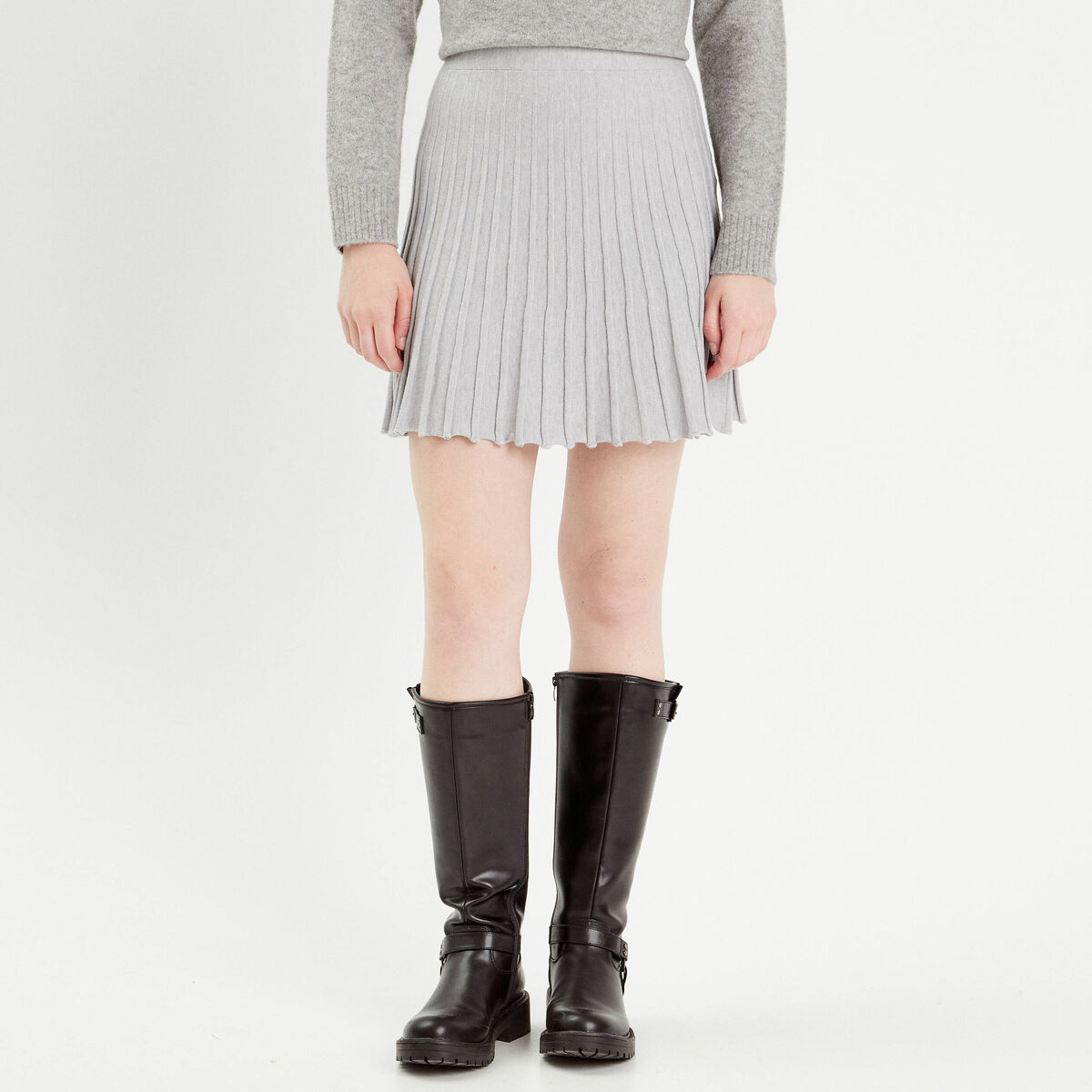 Jupe évasée plissée gris clair femme