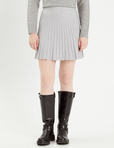 Jupe évasée plissée gris clair femme