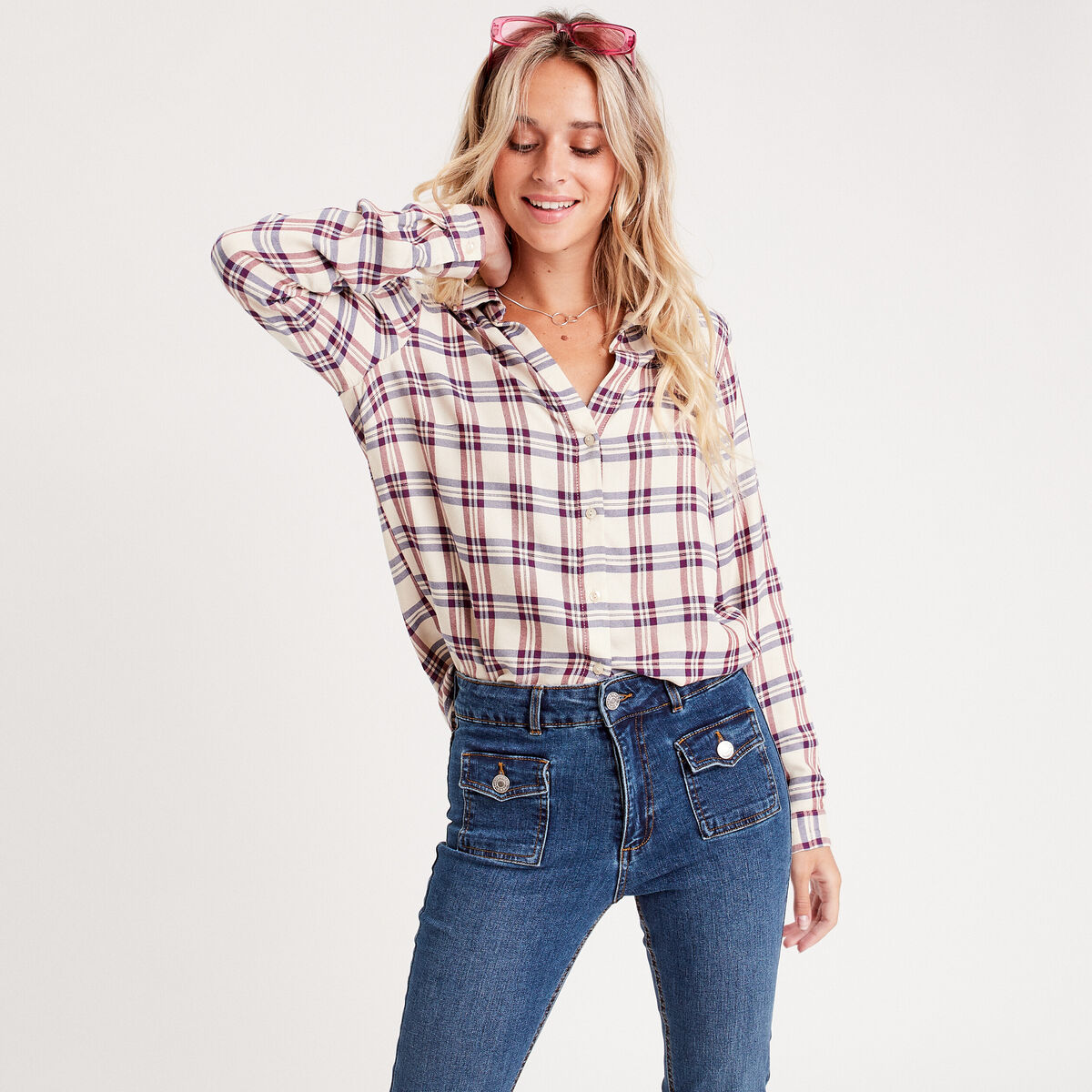 Chemise manches longues creme femme